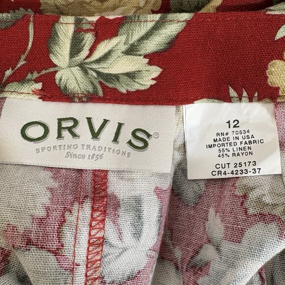 Vintage Cherry Red Skirt Floral Maxi Button Front Orvis Linen Blend NEW 12 USA - Picture 11 of 12